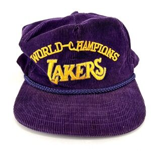 VTG‎ NBA Los Angeles Lakers World Champions Corduroy Basketball Hat Purple 1980s